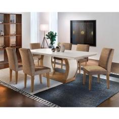 Sala de Jantar Milena 6 cadeiras Grécia Rufato, Imbuia/Off White/Anima