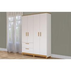 Guarda Roupa 4 Portas Jujuba c/ e 2 Gavetas Nature/Branco - Permóbili Baby