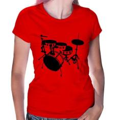Baby Look Bateria Música Baterista - Foca na Moda, Vermelho, M