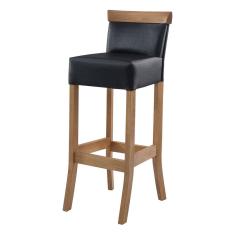 Banqueta Alta com Encosto Estofado Diamantina em Madeira Maciça Mel Facto Preto RMI