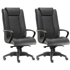 Kit 02 Cadeiras de Escritório Presidente Executiva New Onix F02 Couro Ecológico Preto - Lyam Decor