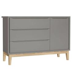 Cômoda Infantil New Classic Com Porta Cinza Com Pés Madeira Natural ? Reller