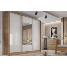 Guarda Roupa Casal 3 Portas de Correr (1 c/ Espelho) e 4 Gavetas Arezzo/Medelim CumaruFendi 25 - Novo Horizonte