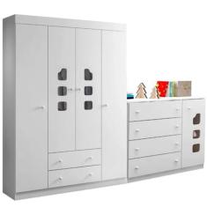 Conjunto Quarto de Bebê Guarda Roupa e Cômoda Sapateira Lívia Branco -