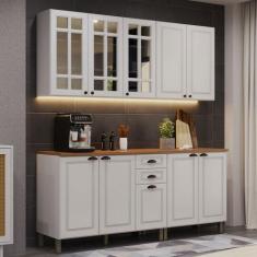 Cozinha Completa Firenze 10 Portas 2 Gavetas com Vidro Branco - Indeke
