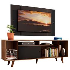 Rack Madesa Cancun e Painel para TV até 58 Polegadas com Pés - Preto/Rustic 7KD8