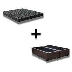 Cama Box King 193 Tecido Sintetico Marrom Com Colchão Espuma D23 - Tampo Preto 12cm