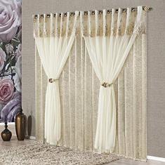 Cortina Sala Nobreza 3,00x2,50 Voal Bordado Varão Simples