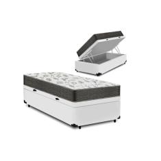 Cama Box Baú Solteiro Conforto Sintético Branco + Colchão Solteiro Conforto Espuma D33 Com EPS 17x88x188