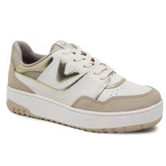 Tênis Feminino Casual Via Marte Bege/Dourado 23-13102