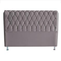 Cabeceira De Cama Box Jully Casal 140 Cm Botão Strass Suede Prata Eli Móveis