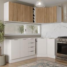 Cozinha Modulada 8 Peças sem Tampo com Rodapé 4 Aéreos e 4 Balcões Ipanema Cabecasa madeiramadeira Branco/Acácia