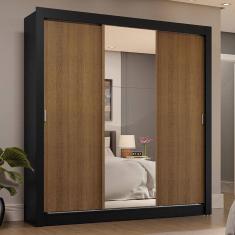 Guarda-roupa Casal 3 Portas Correr 4 Gavetas Preto/Rústico