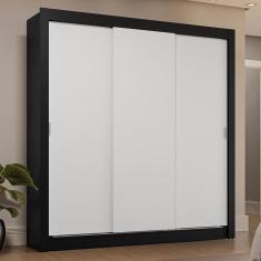 Guarda-Roupa Casal 3 Portas Correr Preto/Branco