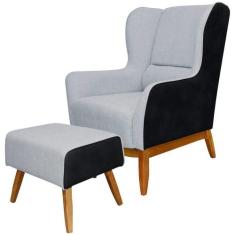 Kit Poltrona Decorativa Milena com Puff Viseo D02 Linho Cinza D-315 Co