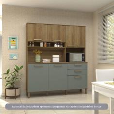 Cozinha Compacta 7 Portas E 2 Gavetas Com Tampo Luciane Móveis Carvalho Avelã Cinza Supremo
