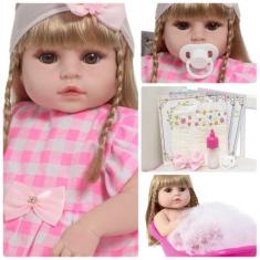 Boneca Reborn Grande Cabelo Loiro Com Vários Acessórios - Cegonha Rebo