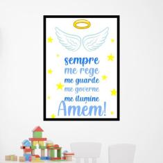 Quadro Decorativo Oração - Anjo da Guarda Azul 45x34cm - Quadros On-li