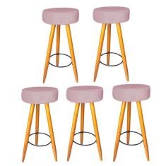 Kit 05 Banqueta Alta Flora Pés Palito em Madeira Caramelo para  Bar Bi
