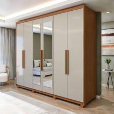 Guarda Roupa Áries 6 Portas 5 Gavetas com Espelho e com Pés - Móveis L
