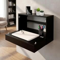 Escrivaninha Suspensa Bancada Compacta com Gaveta Mesa para Notebook Preto Laca