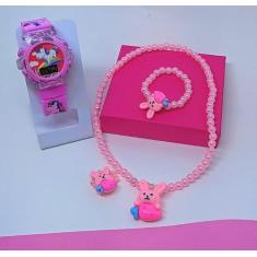 Kit Relógio Digital Crianças Pisca Led Luz Toca Musica Desenho Disney 