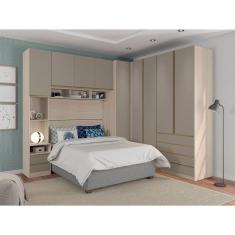 Guarda Roupa Casal de Canto 9 Portas e 6 Gavetas Legno Crema com Connect Prime Plus Luciane Móveis