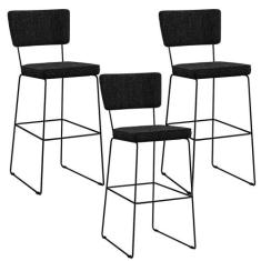 Kit 03 Banquetas Alta Para Cozinha Sala De Jantar Base Aço Fixa Allana