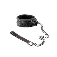 Coleira Ajustável Preta Com Corrente E Guia - Collar With Leash Pyramid Pattern - Preto