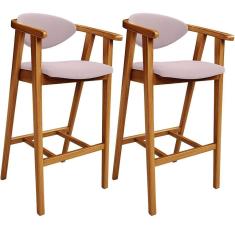 Kit 02 Banquetas Alta Para Cozinha Bancada Bar Sala De Jantar Fixa Cecília L02 Suede Rosê