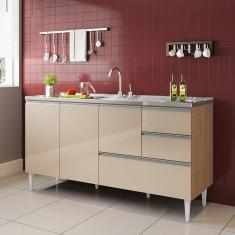 Balcão Para Pia De 1,50 Mt Maceio Com Gavetão Amendoa Off White