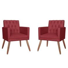 Combo 02 Poltronas Decorativa Pés Palito Nina Encosto Estilo Capitonê 