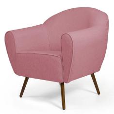 Poltrona Decorativa Sala De Estar Nina Pés Palito Madeira C-105 Linho Rosê - Domi