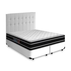 Cama Box + Cabeceira Cassis e Colchão Queen - Castor - Black White D33 - 158x198x62cm Branco