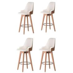 Conjunto 4 Banquetas Lary Decorativa Giratória Linha Alta-Frente Linho