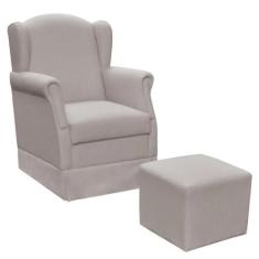 Poltrona de Amamentação com Balanço e Puff Elisa P02 Linho - Lyam Deco