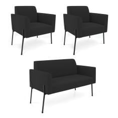 Sofá Namoradeira 2 Poltronas Pé De Ferro Preto Marisa Veludo Preto D03 - D'rossi