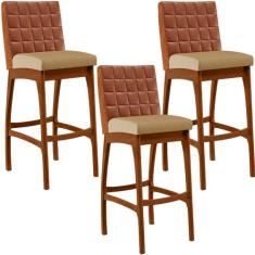 Kit 03 Banquetas Altas Sala De Jantar Fixa Mila L02 material sintético