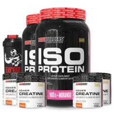 Kit 2x Iso Protein 900g + 4x Power Creatina 100g + Coqueteleira – Bodybuilders Sabor Morango