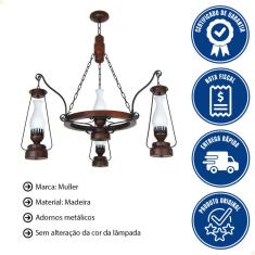 Lustre Lampião Muller 4 Lâmpadas Envelhecido 884E