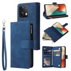 Capa carteira para Xiaomi Redmi Note 13 5G, 6 compartimentos para cartão, 1 compartimento para dinheiro, bolsa de couro com zíper, fecho magnético flip com alça de pulso para Redmi Note 13 5G 2024