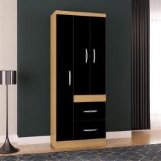 Guarda Roupa Solteiro Ambiente Milão 3 Portas Damasco Preto  Poquema -