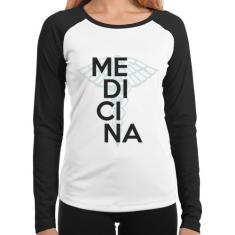 Baby Look Raglan Medicina Estudante Manga Longa - Foca na Moda, Branco