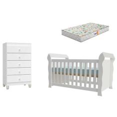 Berço Americano Lara com Colchão Gazin e Cômoda Gaveteiro Ternura Baby