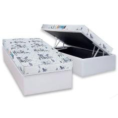 Conjunto Box Baú Solteiro: Colchão Espuma Luckspuma D28 Celebrity Pró Saúde + Base CRC Courano White (88x188)