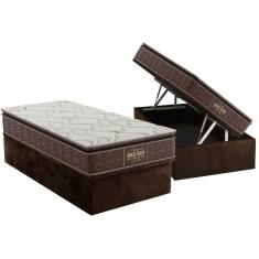 Cama Box Baú Solteiro: Colchão Anatômico Probel Guarda Costas Extra Firme + Base CRC Suede Brown (88x188)