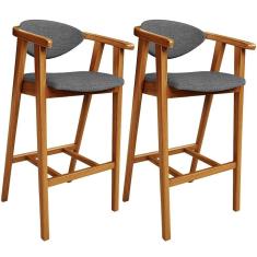 Kit 02 Banquetas Alta Cozinha Bancada Bar Sala De Jantar Fixa Cecília L02 Linho Cinza Escuro