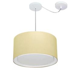 Lustre Pendente Cilíndrico Com Desvio Md-4305 Cúpula Em Tecido 40x25cm Algodão Crú - Bivolt