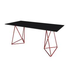 Escrivaninha Bela Vista Cavalete Tampo Preto Base Ferro Vermelho - Cor: Preto