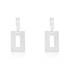Brinco Com Fio Retangular Folheado Em Ródio Branco [F027]